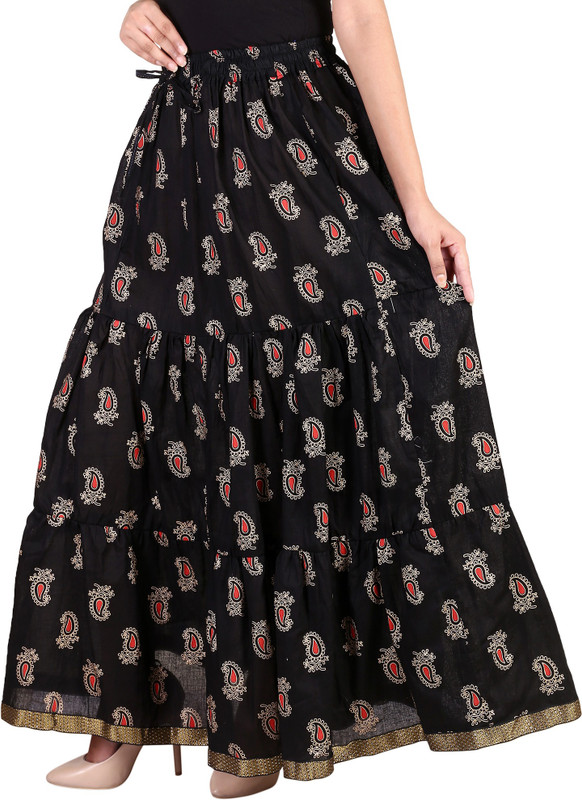 sablani Printed Women Broomstick Black Skirt