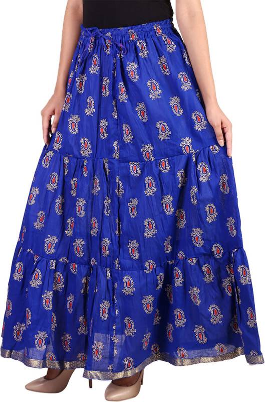 sablani Printed Women Broomstick Blue Skirt