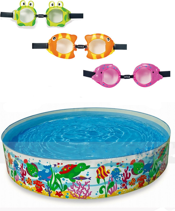 Intex ® Original 6ft Ocean Reef Snapset Pool With 3 Swimming Goggles Inflatable Pool(Multicolor)