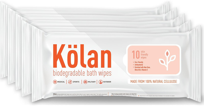 Kolan Biodegradable and Antibacterial Bed Bath Wipes Enriched with Aloe Vera,Olive Oil & Vitamin E 10pcs each x (Pack of 5)(5 Pieces)