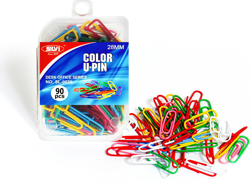silvi S_045 28 MM Steel Silvi - Coloured Paper U-Pin Size-28mm (Set of 6 Boxes)(Set of 540, Multicolor)