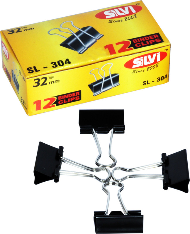 silvi S_030 32 mm Metal Silvi Branded Paper Binder Clip 32 mm (Set of 3 Dozen)(Set of 36, Black)
