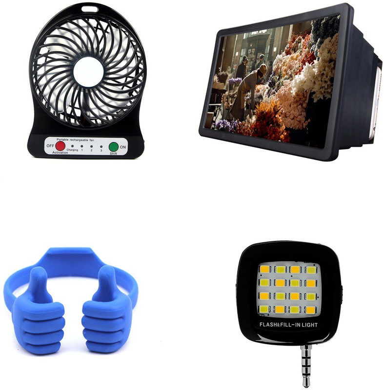 minifox MINI USB FAN, 3D F2 HD PHONE SCREEN, PHONE FLASH LIGHT, OK STAND Combo Set(Multi - Text
Used For: ID, Title)
