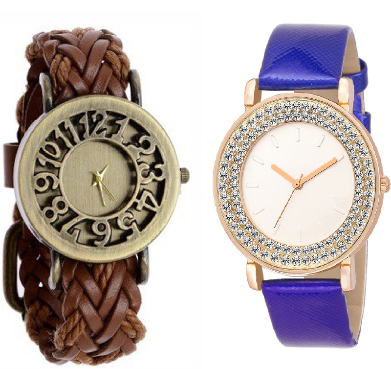 sooms Classic Vintage Hollow Leather WITH DIAMOND STUDDED AND GLAMOROUS DIVA LADIES PARTY WEAR Analog Watch  - For Couple