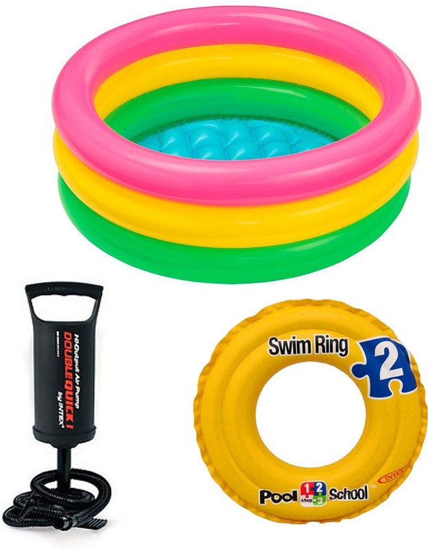 Intex ® Original Inflatable 2ft Water Tub Kids SwimmingPool With swim Ring Flot & Hand Pump Inflatable Pool(Multicolor)
