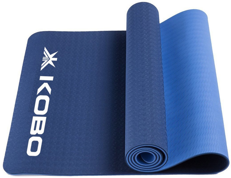 KOBO 6 mm TPE Athletica Multi-use Thick Exercise , Non-slip and Anti-tear. Great for Hot Yoga and the Gym Blue 6 mm Yoga Mat