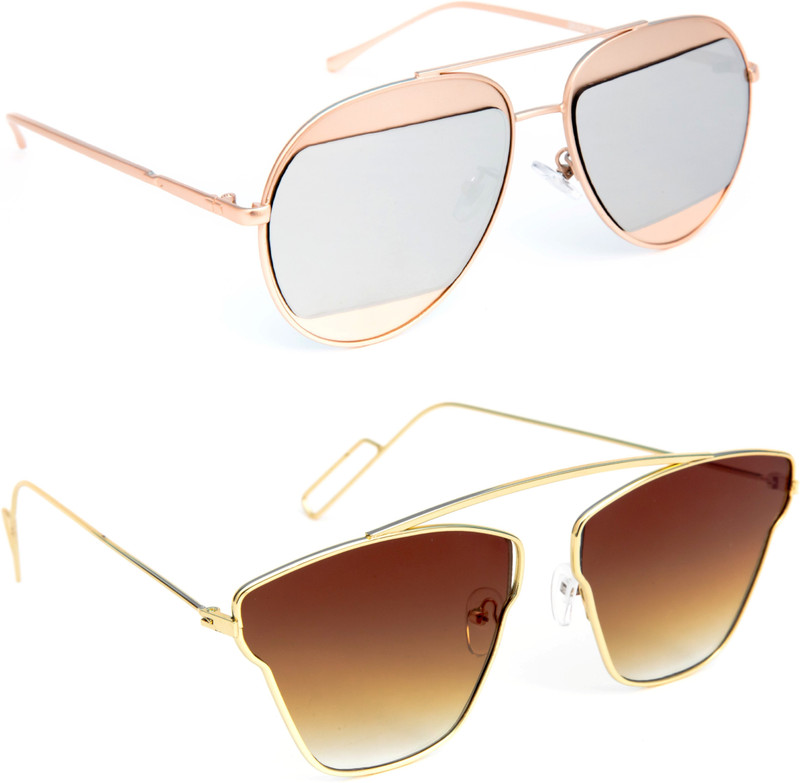 TheWhoop Aviator Sunglasses(Silver, Brown)