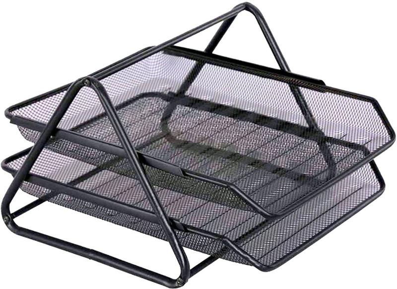 silvi 2 Compartments Metal Strong with Hot Metal Office Document File Paper 2 TIER Holder(Black)