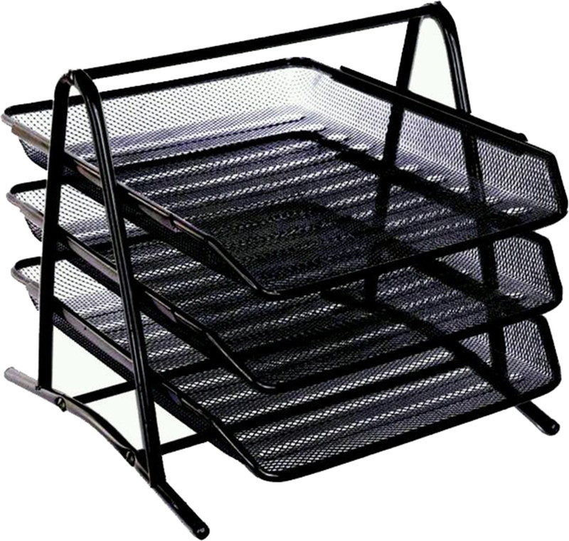 silvi 3 Compartments Metal Strong with Hot Metal Office Document File Paper 3 TIER Holder(Black)