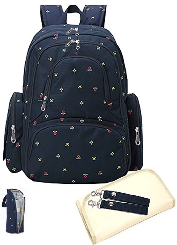 T-Bags Mommy And Baby Floret Blue Diaper Bag Backpack Style(Blue With Floret)