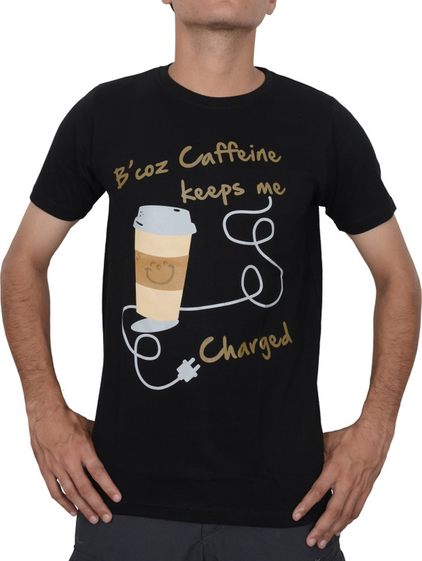 wanes Printed Men Round Neck Black T-Shirt