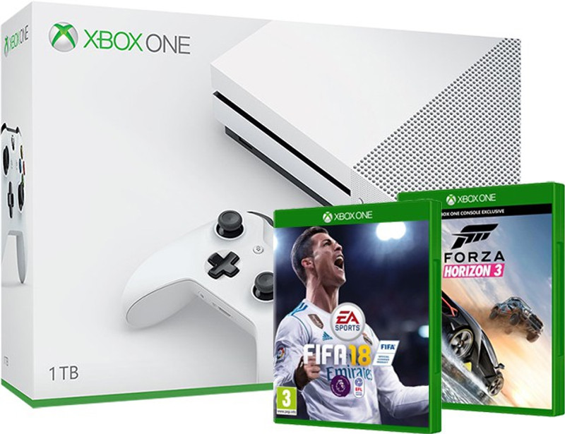 Microsoft Xbox One S Console (Game Code) One TB with Forza Horizon 3, Fifa 18(White)