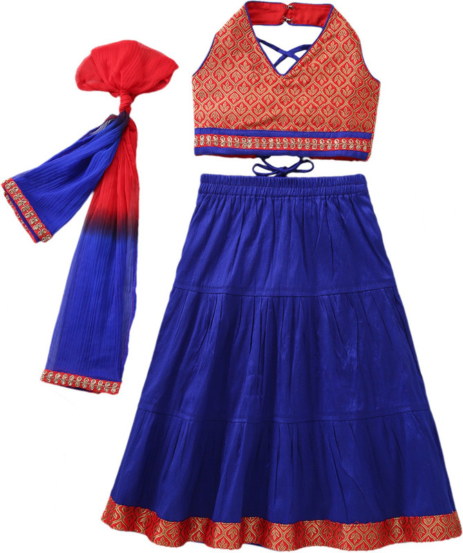 Bownbee Baby Girls Lehenga Choli Ethnic Wear Embroidered Ghagra, Choli, Dupatta Set(Red, Pack of 1)