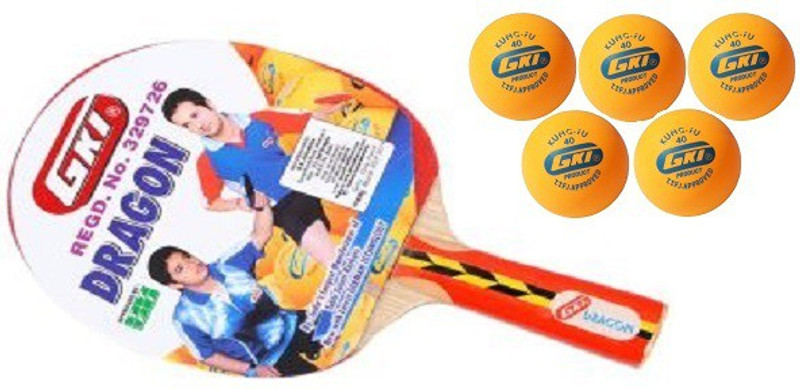 GKI Combo of Two, One Dragon table tennis racquet and Five KUNG FU Ping Pong Balls- Table Tennis Kit