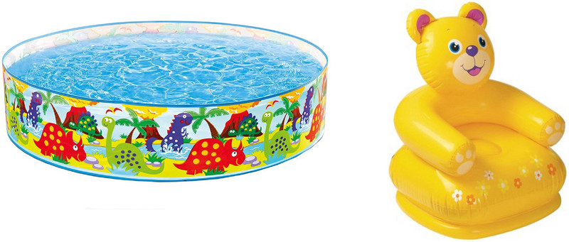 DINAARKAN COMBO OF 4 FEET BATH TUB AND 2.5 FEET INFLATABLE TEDDY CHAIR(Multicolor)