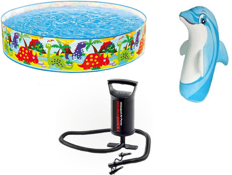 DINAARKAN COMBO OF 4 FEET BATH TUB AND 3 FEET INFLATABLE HIT ME DOLPHIN WITH AIR PUMP(Multicolor)
