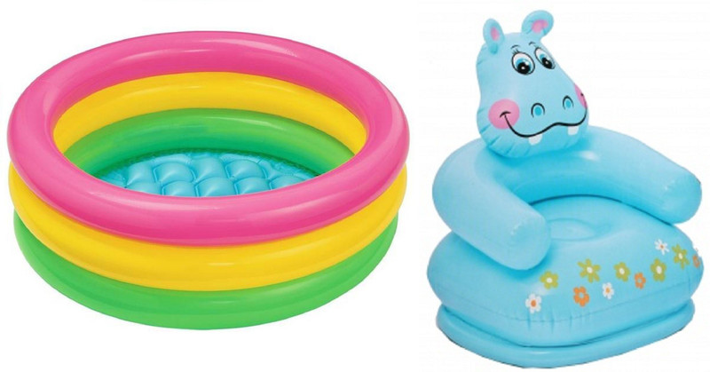 DINAARKAN COMBO OF 2 FEET BATH TUB AND 2.5 FEET INFLATABLE HIPPO CHAIR(Multicolor)