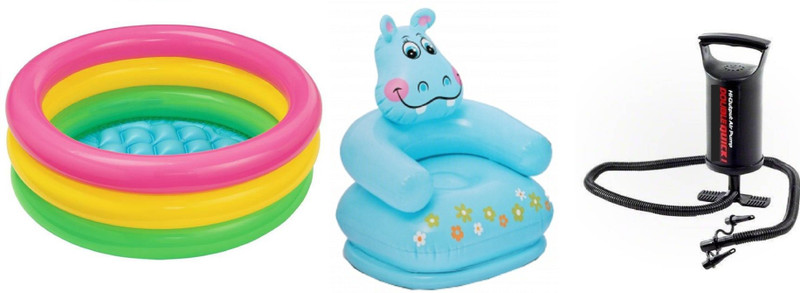 DINAARKAN COMBO OF 2 FEET BATH TUB AND 2.5 FEET INFLATABLE HIPPO CHAIR WITH AIR PUMP(Multicolor)