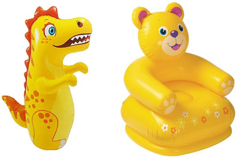 DINAARKAN COMBO OF 3 FEET INFLATABLE HIT ME DRAGON AND 2.5 FEET INFLATABLE TEDDY CHAIR(Multicolor)