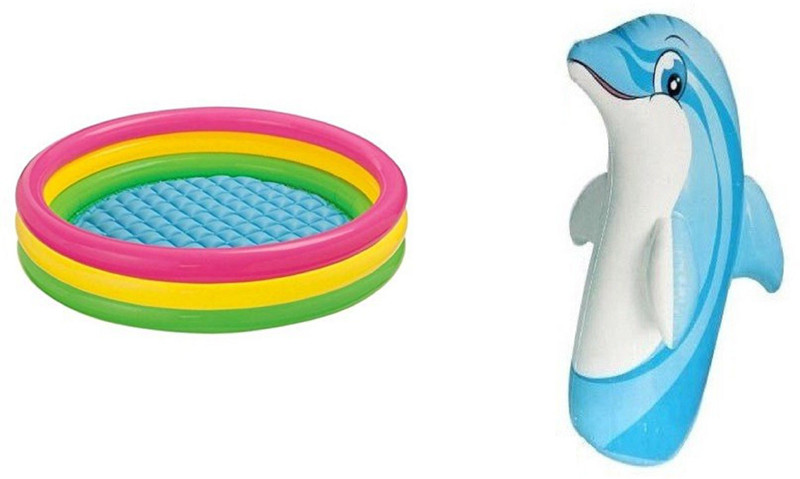 DINAARKAN COMBO OF 3 FEET BATH TUB AND 3 FEET INFLATABLE HIT ME DOLPHIN(Multicolor)