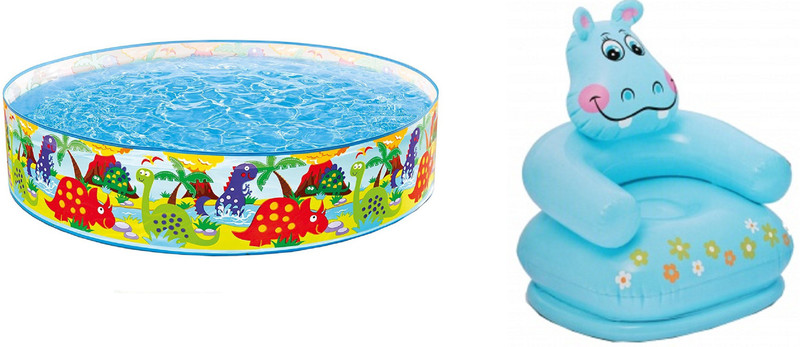 DINAARKAN COMBO OF 4 FEET BATH TUB AND 2.5 FEET INFLATABLE HIPPO CHAIR(Multicolor)