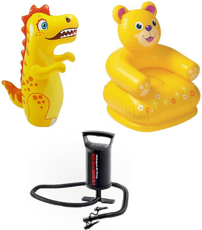 DINAARKAN COMBO OF 3 FEET INFLATABLE HIT ME DRAGON AND 2.5 FEET INFLATABLE TEDDY CHAIR WITH AIR PUMP(Black, Yellow)