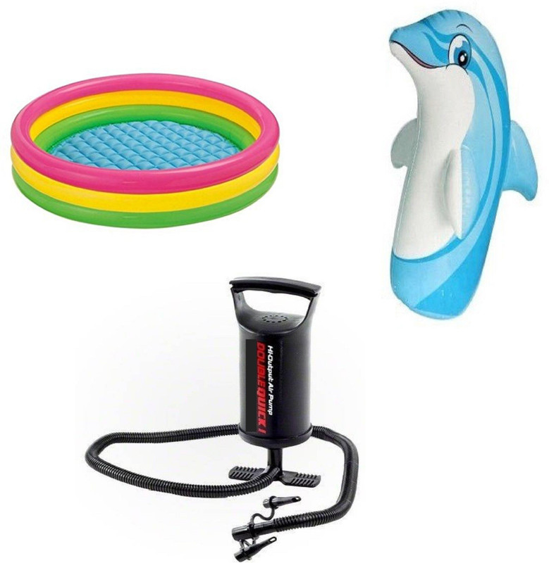DINAARKAN COMBO OF 3 FEET BATH TUB AND 3 FEET INFLATABLE HIT ME DOLPHIN WITH AIR PUMP(Multicolor)
