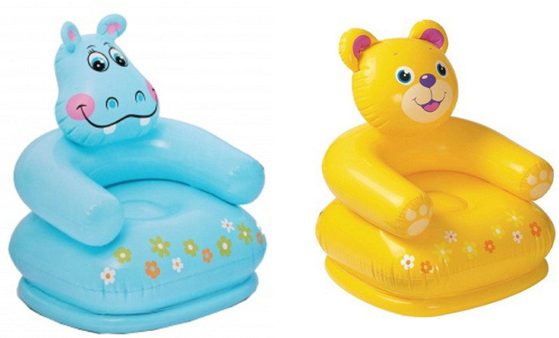 DINAARKAN COMBO OF 2.5 FEET INFLATABLE HIPPO AND TEDDY CHAIR(Blue, Yellow)