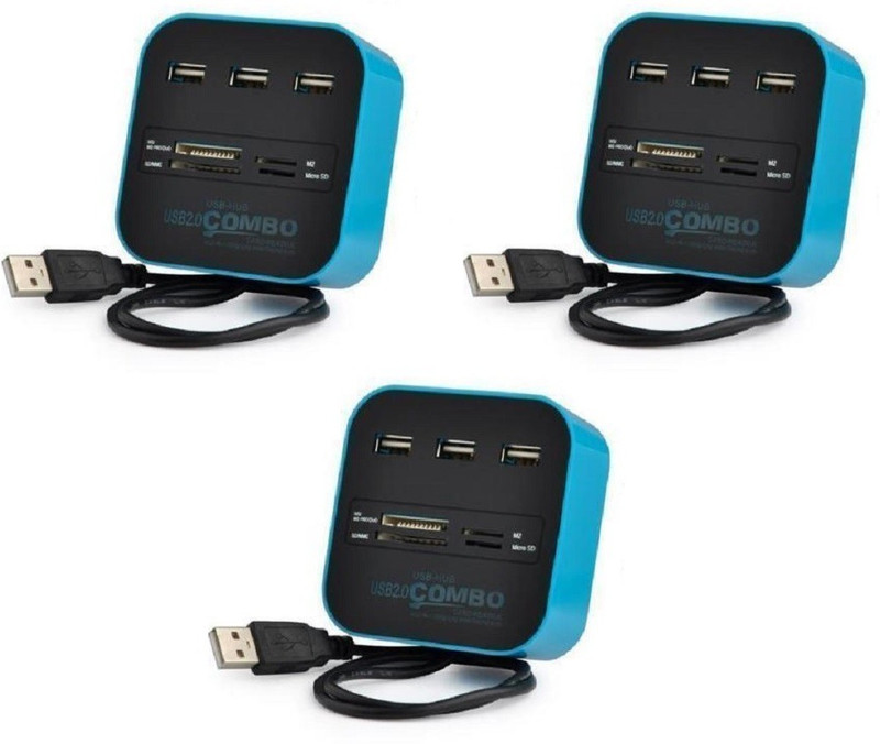 ReTrack SET OF 3PC USB 2.0 hub Combo All In One with 3 ports for SD/MMC/M2/MS Multi Card Reader(Black)