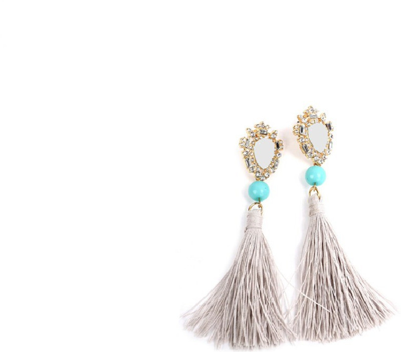 cali 26 grey tassel rhinestone earring Beads Alloy Tassel Earring
