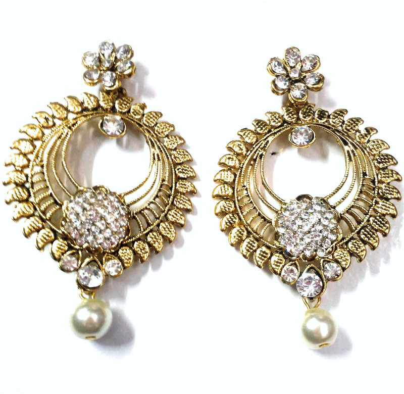 akshara jewels pearl drop earring for girls and women for stylish look and traditional making tham diva Cubic Zirconia Brass Chandbali Earring