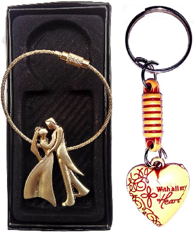 kd collections Dancing Romantic Couple Metal Wired Keyring & Plastic Heart|Keychain For Gift Bike Cars|Wired Locking|Wedding & Anniversary Gift Key Chain