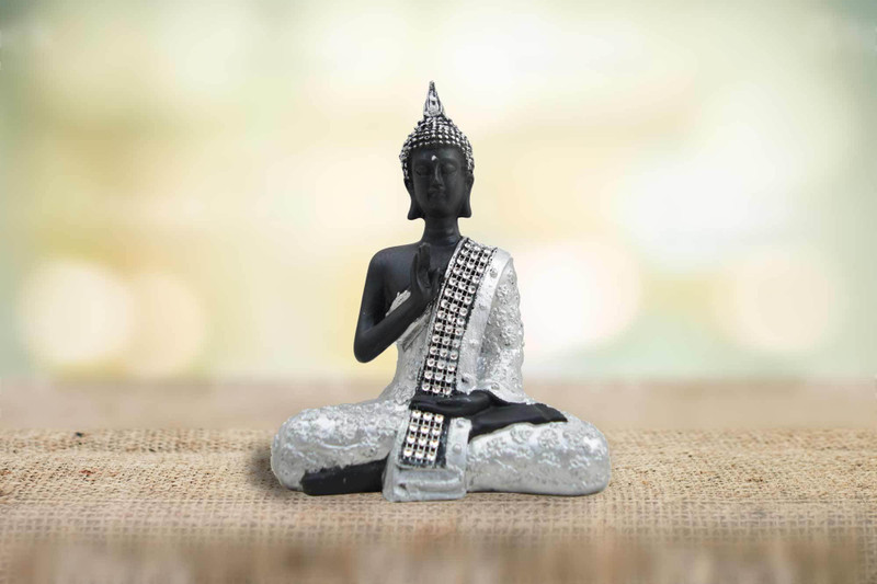 crafts for you Beautiful antique meditating Buddha Statue/idol in Silver & Black Decorative Showpiece  -  18 cm(Polyresin, Black, Silver)