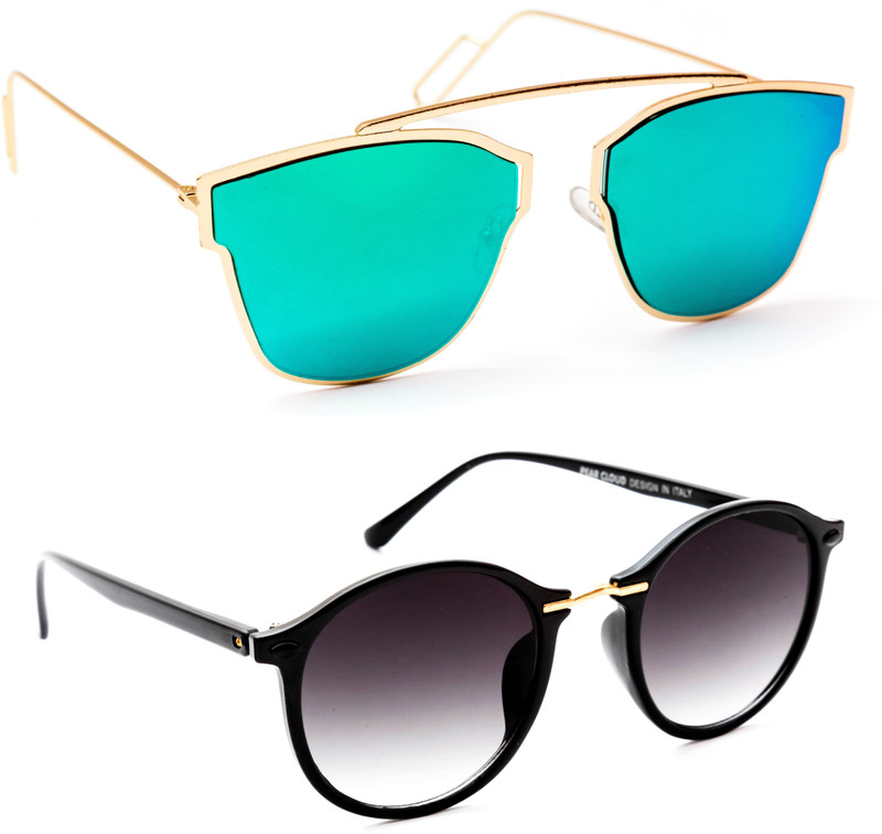 TheWhoop Aviator, Round Sunglasses(Green, Black)