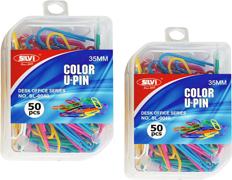 silvi S_047 35mm Stell Silvi - Coloured Paper U Clips Size-35mm (pack of 6 boxes)(Set of 300, Multicolor)