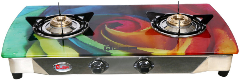 Quba B2-Yellow Rose Arc Jumbo Digital Premium Glass Stainless Steel Automatic Gas Stove(2 Burners)