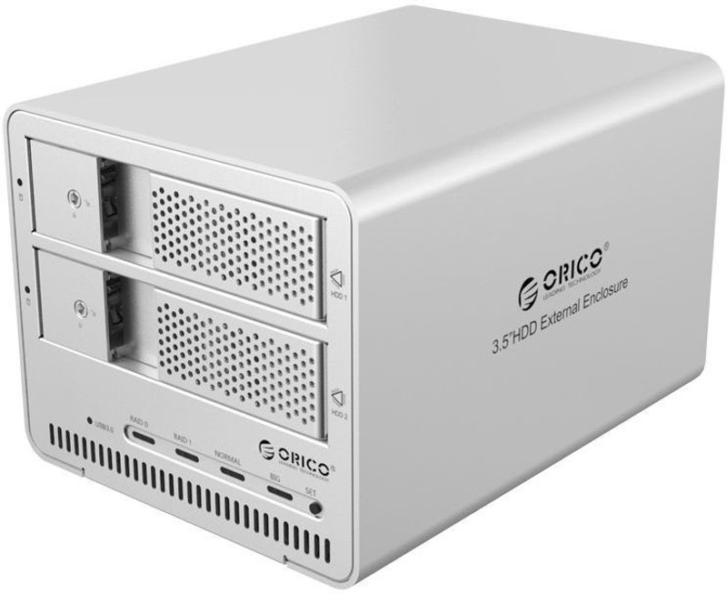 Orico Aluminum Dual bay 3.5 inch SATA to USB3.0 RAID External Hard Drive Enclosure (9528RU3) 3.5 inch External Hard Drive Enclosure(For Windows 10 / 8 / 7 / Vista / XP or Mac OS 9.1 and above, Silver)