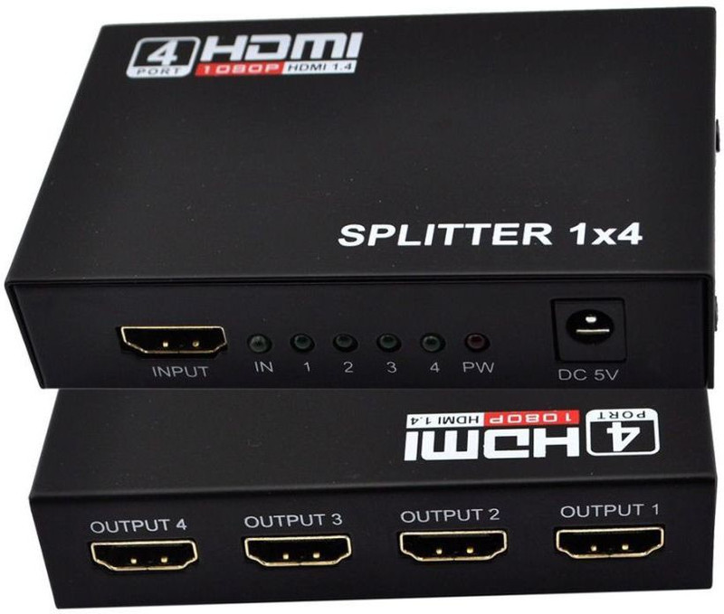 anweshas Full HD 1X4 HDMI Splitter 4 Port Hub Repeater Amplifier Media Streaming Device v1.3 3D 1080p 1 In 4 Out Media Streaming Device(Black)