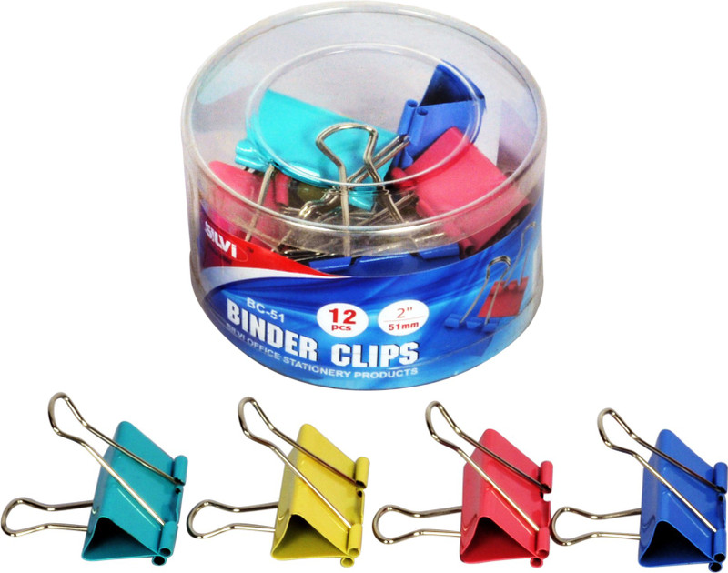 silvi S_059 51 Stell Metal Binder Clip Mix Color Paper Clips 51mm (Pack of 12 clips) …(Set of 12, Multicolor)