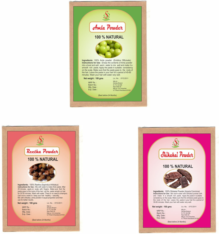 sevaka biotech Amla, Shikakai & Reetha Powder Hair Scalp Treatment 100 gm Pack of 3(300 g)