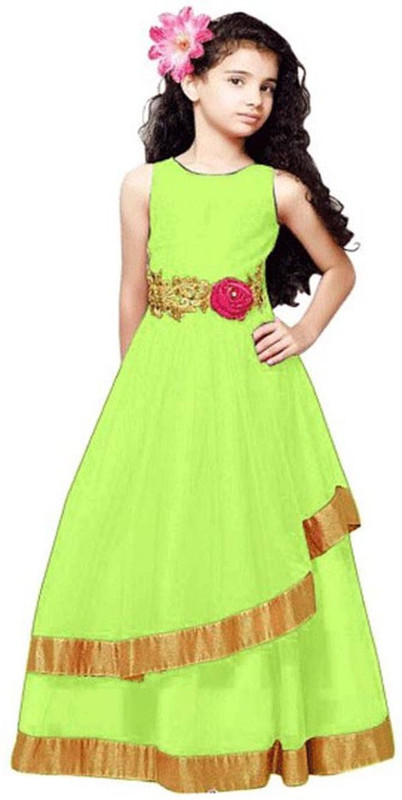 satyamfab Girls Maxi/Full Length Party Dress(Light Green, Sleeveless)