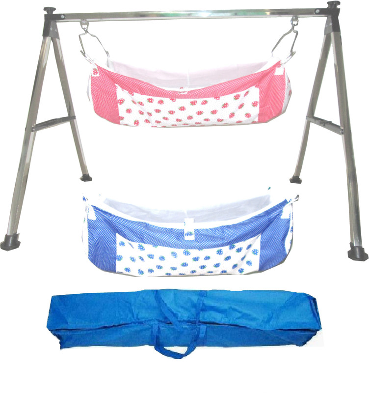 Smart Baby Products Designer Round Pipe Steel Cradle with two Hammock(Silver)