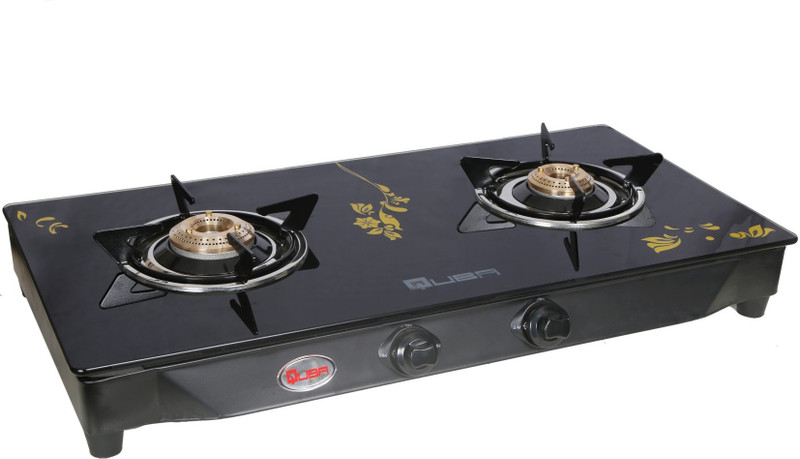Quba B2 Golden Flower Rectangle Manual Digital Glass Stainless Steel Manual Gas Stove(2 Burners)