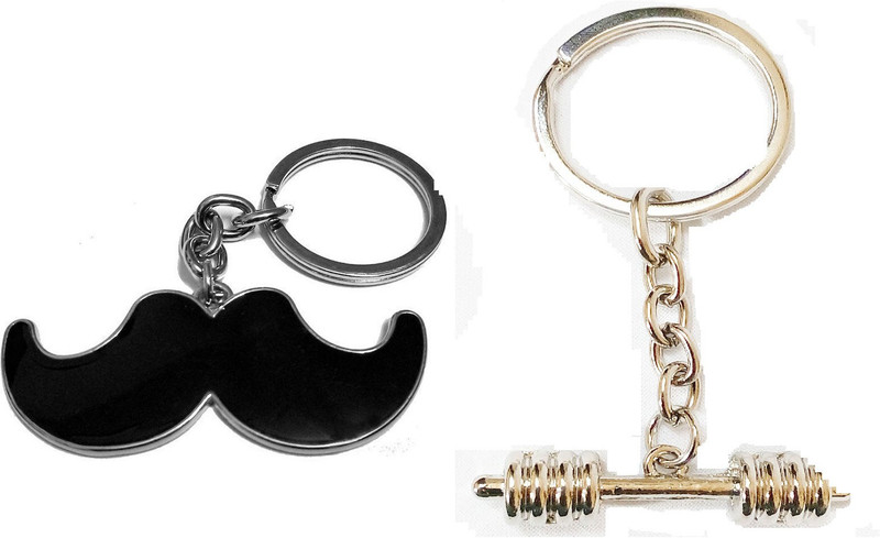 kd collections Moustache Mooch Shaped metallic Key Chain & Dumble Metal Keychain Keyring|COMBO|Pack of 2 Keychains Key Chain