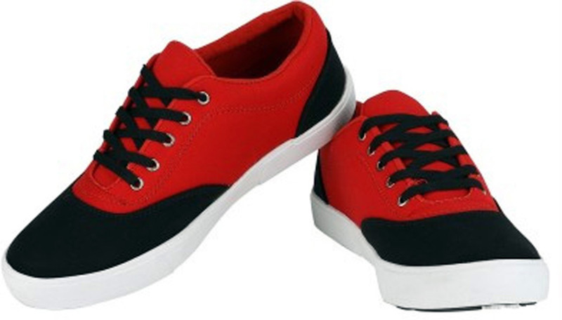 red and black canvas shoes