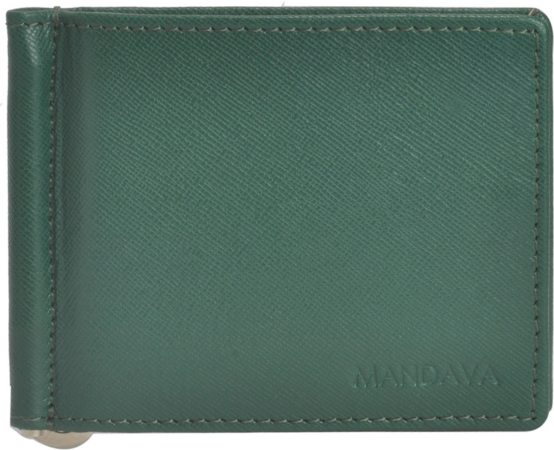 mandava Women Casual Green Genuine Leather Money Clip(6 Card Slots)