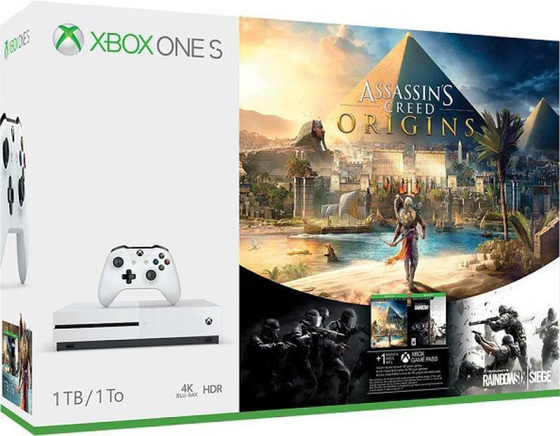 Microsoft Xbox One S Console Assassin Creed Bundle One TB with rainbow six seige, Assassin Creed(White)
