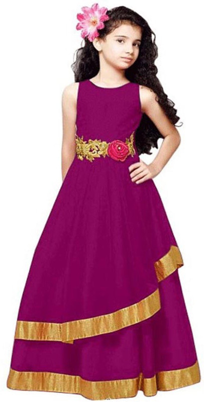 satyamfab Girls Maxi/Full Length Party Dress(Multicolor, Sleeveless)