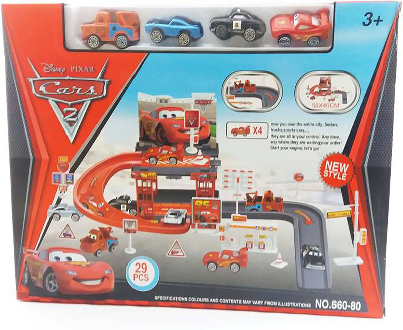 spgift McQueen Mater Car Park Garage Racing Track Playset Toy - 29 Pcs (Multicolor)(Multicolor)