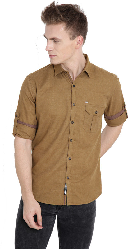 Rodid Men Solid Casual Brown Shirt